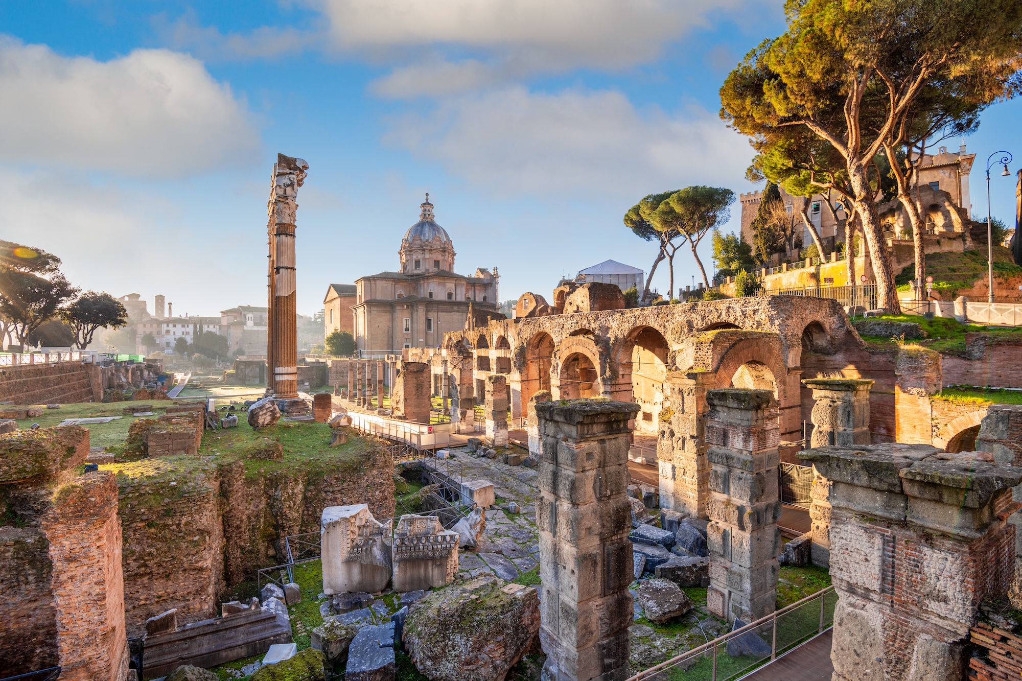 Rome, Italy at the Foro di Cesare in the morning.