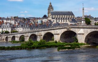 The town of Blois by the Loire River in the Loire Valley in France.